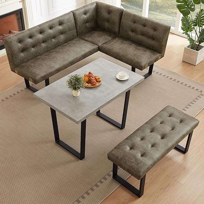 3-Piece Corner Dining Table Set with Bench, 70 Inch Space-Saving Breakfast Nook for Kitchen & Dining Room, Brown