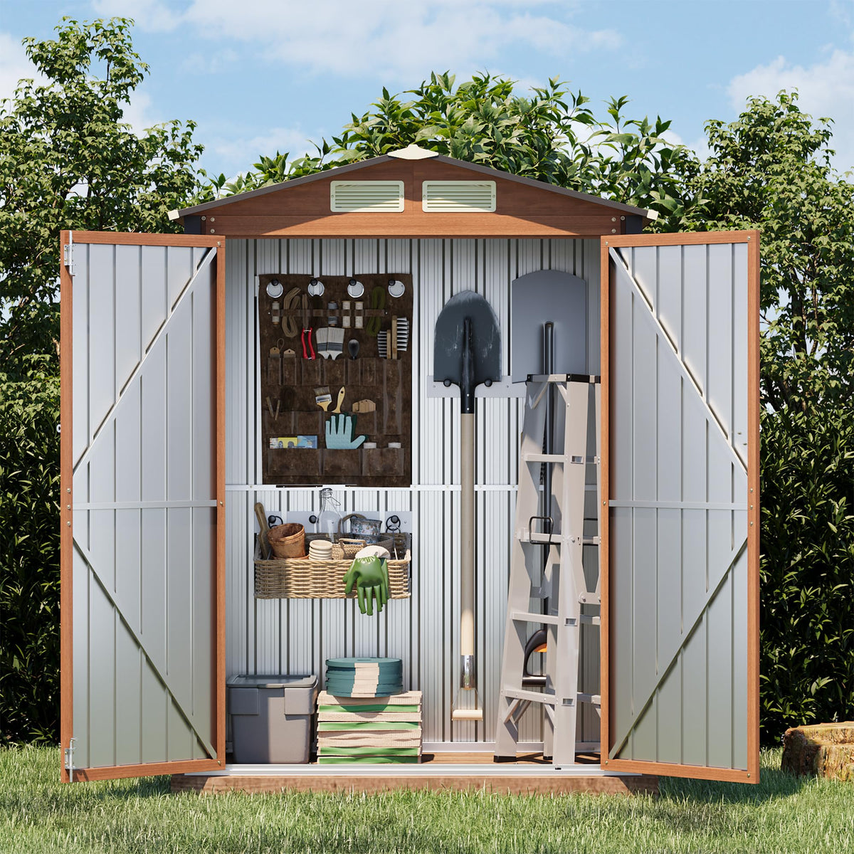 Canovire 5x3FT Outdoor Storage Shed, Metal Garden Shed with Updated Frame Structure & Double Lockable Doors, Large Tool Shed for Backyard, Patio,Lawn,Utility & Bike Storage