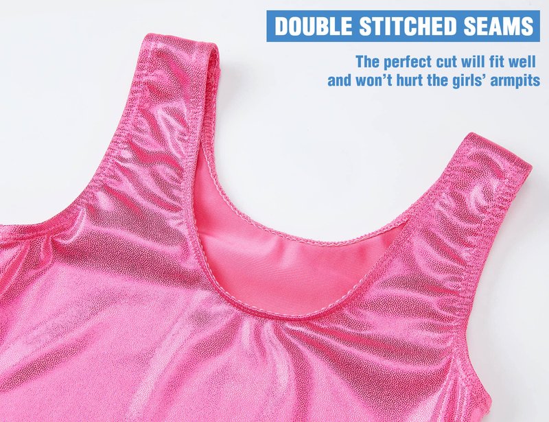 TENVDA Gymnastics Leotards for Girls Size 2t 3t Metallic Hotpink One Piece Tank Unitard