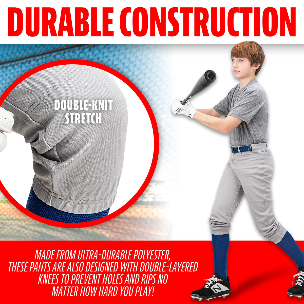 Franklin Sports Classic Fit Deluxe Youth Baseball Pants, Small, Gray