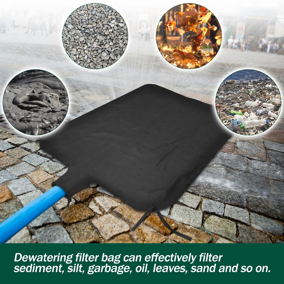 5 x 10ft Dewatering Bags with Drawstring Extra Large Dewatering Filter Bag Silt Oil Sludge Sediment Filter Bag Non Woven Geotextile Fabric Filter Bags for Construction Sites Dredging