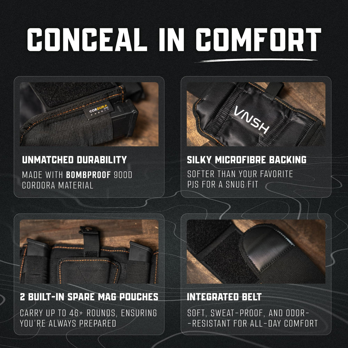 VNSH Belly Band Holster – Comfortable, Secure & Discreet | Concealed Carry Fit for 99% of Handguns with Built-in Mag Pouches