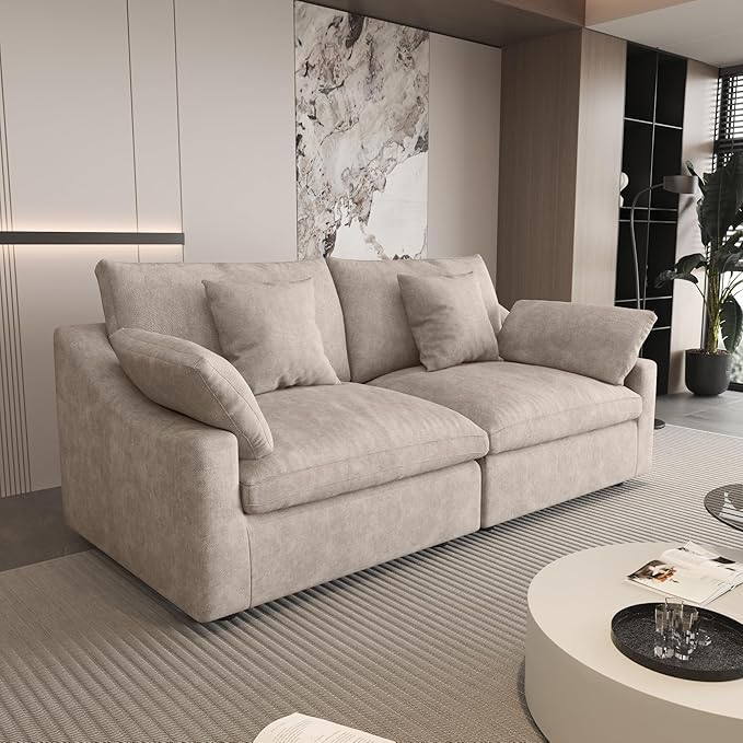 WJShome 83" Cloud Couch Sectional for Living Room, Down Filled Modular Sectional Sofa,Love Seat Sofas,Convertible Couch, Sofa Covers Washable&Replaceable,Khkai