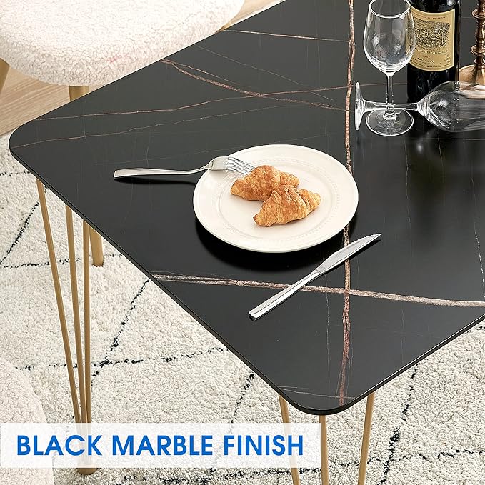 ivinta Dining Table for 4-6, Modern Marble Dining Table with Gold Hairpin Legs, 47inch Rectangle Dining Room Table for Small Space, Kitchen, Living Room, Lilac (Black)