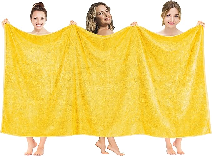 American Soft Linen Oversized Bath Sheet 40x80 Extra Large for Bathroom, 600 GSM 100% Cotton Turkish Jumbo Bathsheet Towels for Adults, Yellow Bath Sheet