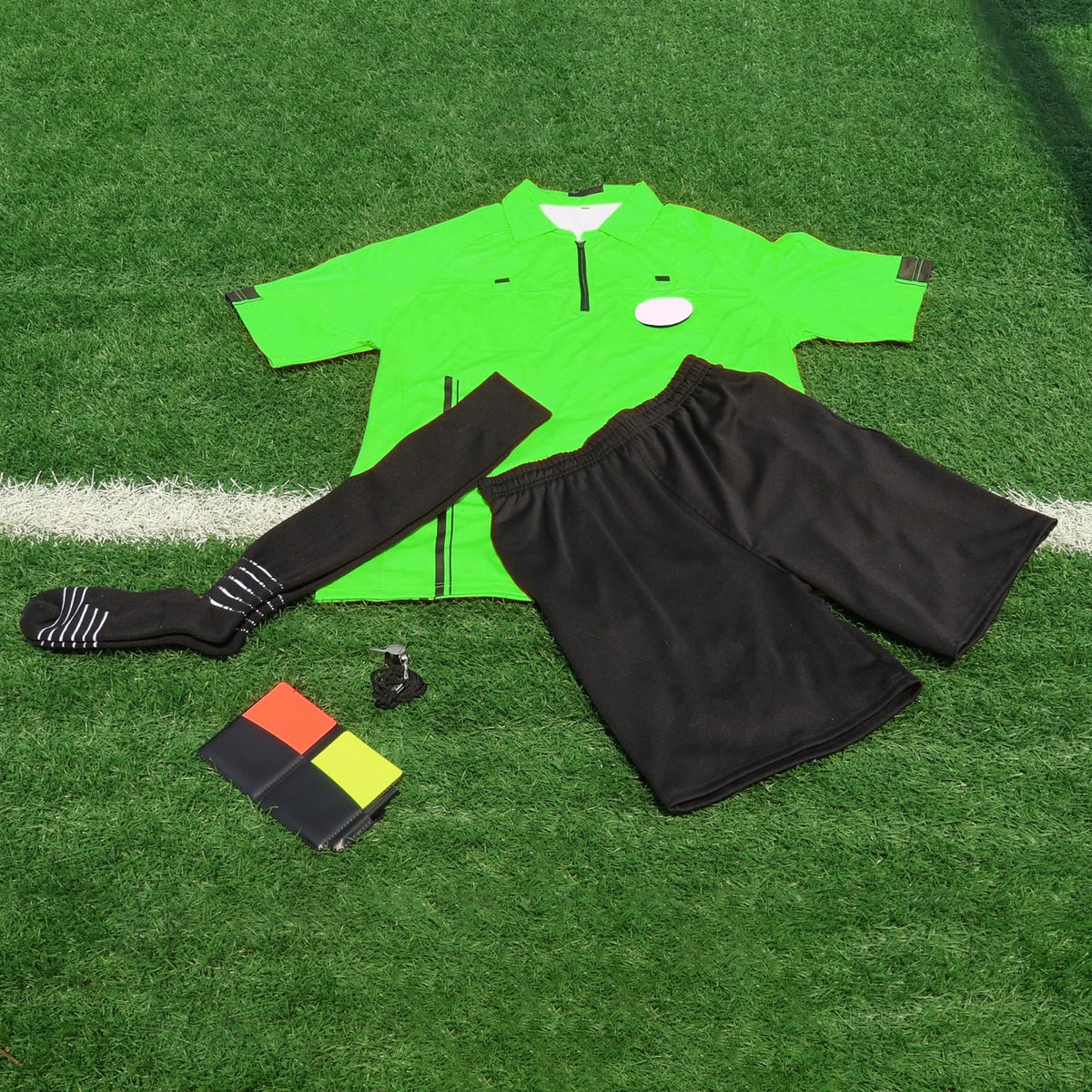 5Pcs Soccer Referee Shirt Jersey Kit Official Short Sleeve Ref Shirts Uniform Halloween Costume for Men & Women Green S