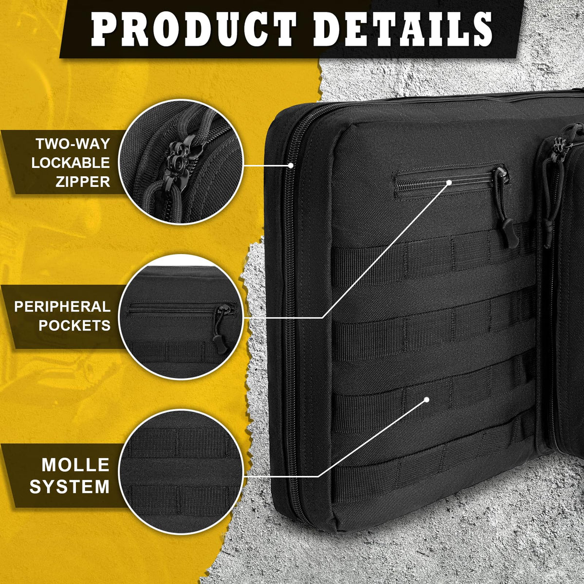 DULCE DOM Double Rifle Case, Soft Tactical Backpack for Hunting Shooting Range, Dual Storage Gun Bag for 2 Rifles & Pistols with Lockable Zippers & MOLLE System(Black, 42", Stowaway Backpack Straps)