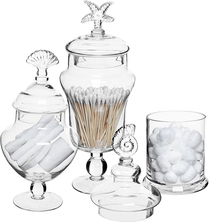 MyGift Clear Glass Apothecary Jars with Lid, Set of 3