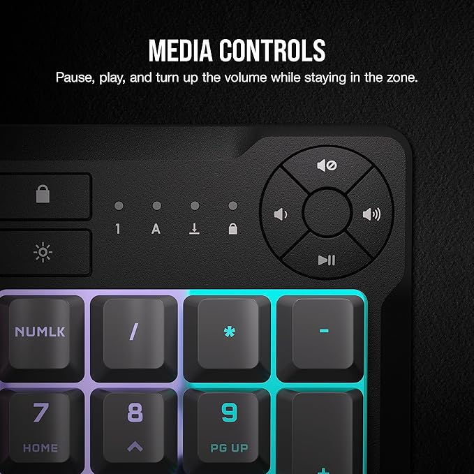 Corsair K55 CORE RGB Membrane Wired Gaming Keyboard – Quiet, Responsive Switches – Spill Resistance – Ten-Zone RGB – Media Keys – iCUE Compatible – QWERTY NA – PC, Mac – Gray