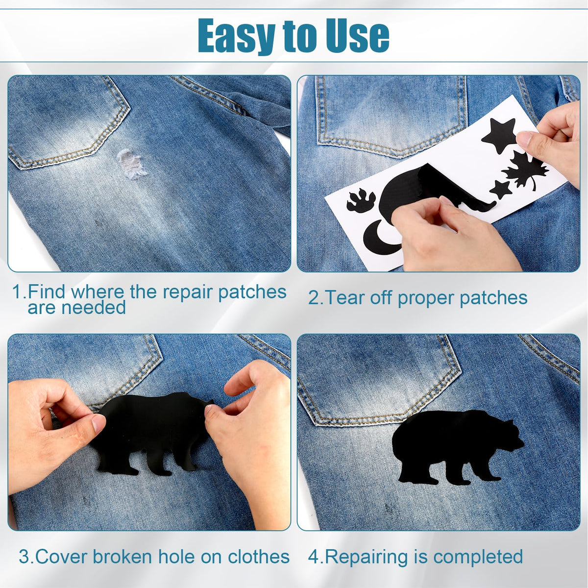 8 Sheets Down Jacket Repair Patches, 8 x 4 Inch Self Adhesive Nylon for Puffer Jacket Repair Tape with Rich Patterns Washable Fabric Repair Patch Kit for Outerwear Clothing Bags Backpacks (Black)