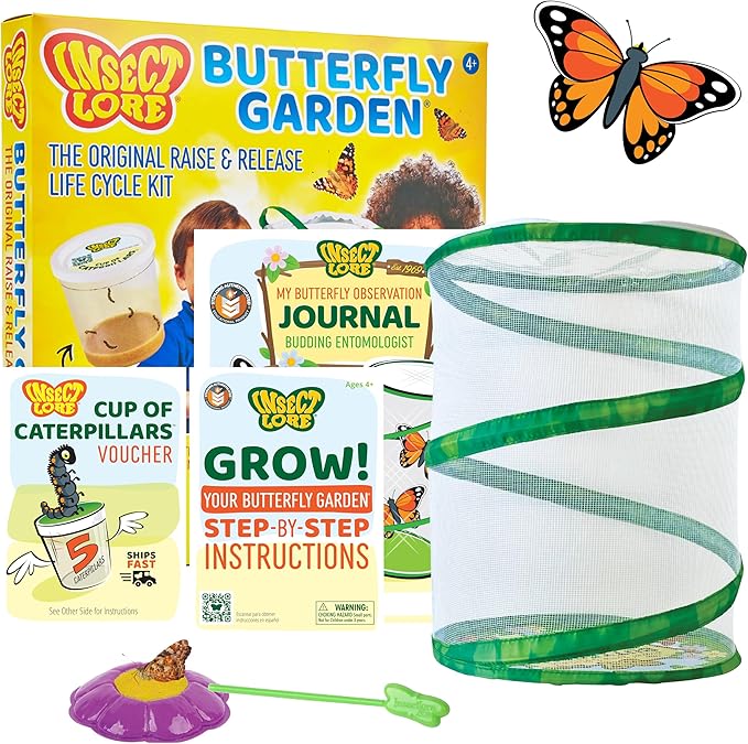 Insect Lore Raise and Release Butterfly Garden Kit – Caterpillar Habitat with redeemable Voucher – STEM-accredited Butterfly Growing Kit for Kids, Classrooms, and Homeschool Learning