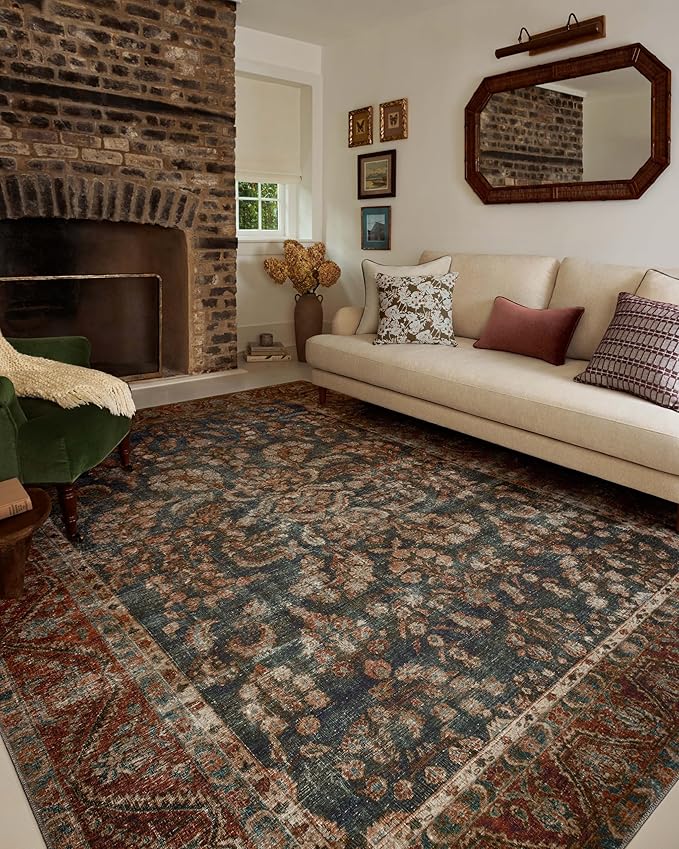 Loloi Chris Loves Julia Jules Collection JUL-10 Ocean/Spice 8'-6" x 11'-6", .13" Pile Height, Area Rug