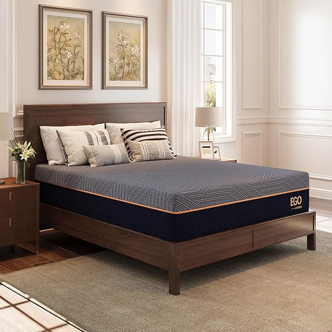 EGOHOME Hybrid King Mattress 12 Inch, Mattress with Cooling Cover, Comfort Foam & Pocket Spring Bed in a Box, Targeted Support Pressure Relief, CertiPUR-US Certified, Made in USA, 76x80x12 Black