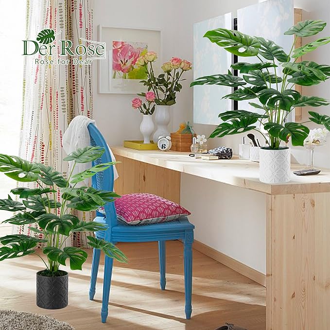 Der Rose 2 Pack 28'' Artificial Plants Indoor Large Fake Potted Plants Faux Monstera Plants Indoor Tall for Home Farmhouse Bedroom Living Room Decor