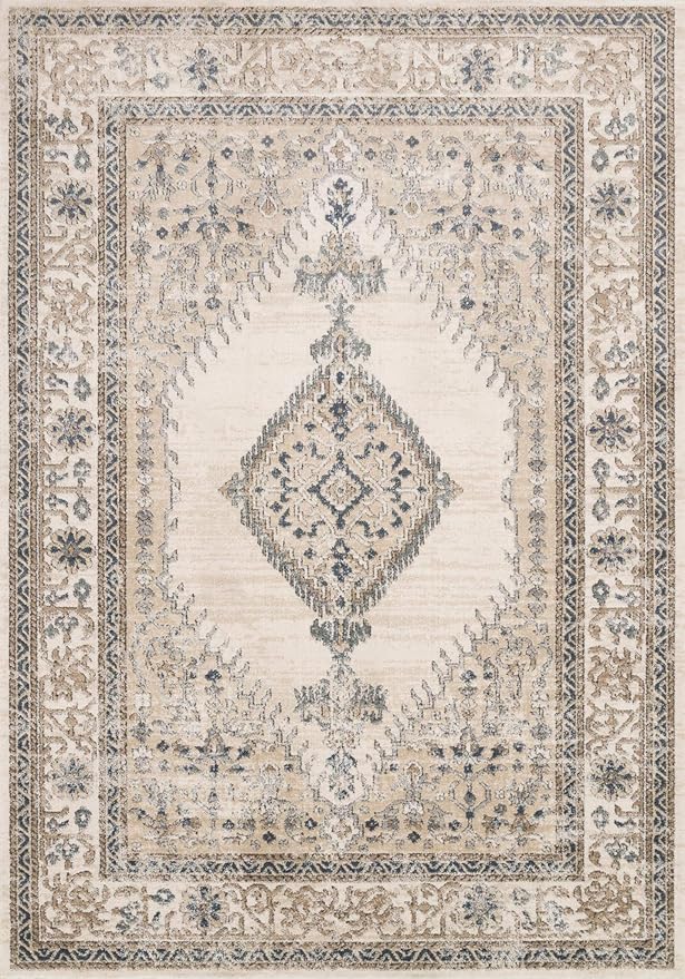 Loloi Teagan Collection TEA-02 Oatmeal/Ivory 6'-7" x 9'-2" Area Rug, Large, Soft Neutral Rug, High-Traffic for Living Room, Bedroom, Home Office, Dining Area