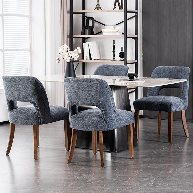 VKNOW Wooden Dining Chairs Set of 2, Modern Fabric Upholstered Dining Room Chair Kitchen Chairs, Farmhouse Dinner Chair for Kitchen Dining Room, Navy