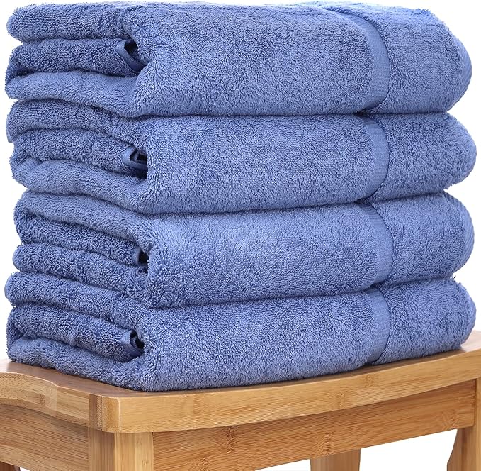 Luxury Hotel & Spa Collection Highly Absorbent, Quick Dry 100% Turkish Cotton 700 GSM, Eco Friendly Towel, for Bathroom Dobby Border Soft Bath Towel Set 27 X 54 -Wedgewood, Bath Towels - Set of 4