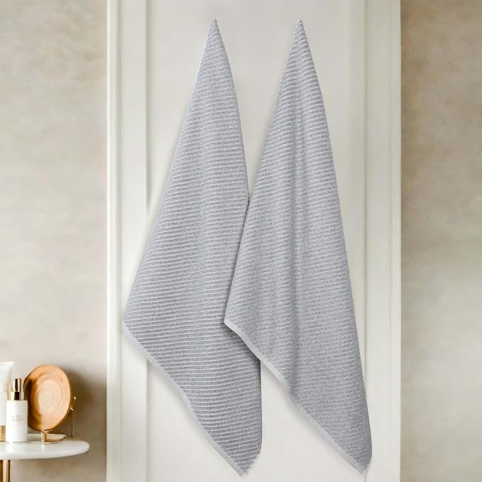 Superior Amelia Viscose Cotton Blend Medium Weight Bath Sheets, for Bathroom, Shower, Spa, Plush, Quick Dry, Ultra-Soft Towels, Essentials, Ribbed Design, Oversized Towels, Set of 2, Denim Blue