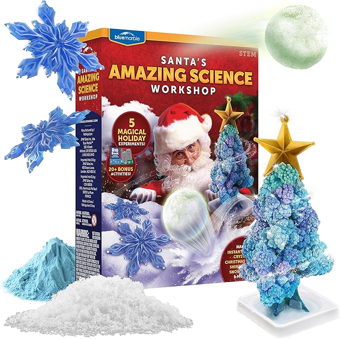 Blue Marble Santa's Christmas Science Workshop - Holiday STEM Kit for Kids with 5 Magical Experiments & 20 Bonus Activities, Educational Science Kit, for Kids Age 8 and Up