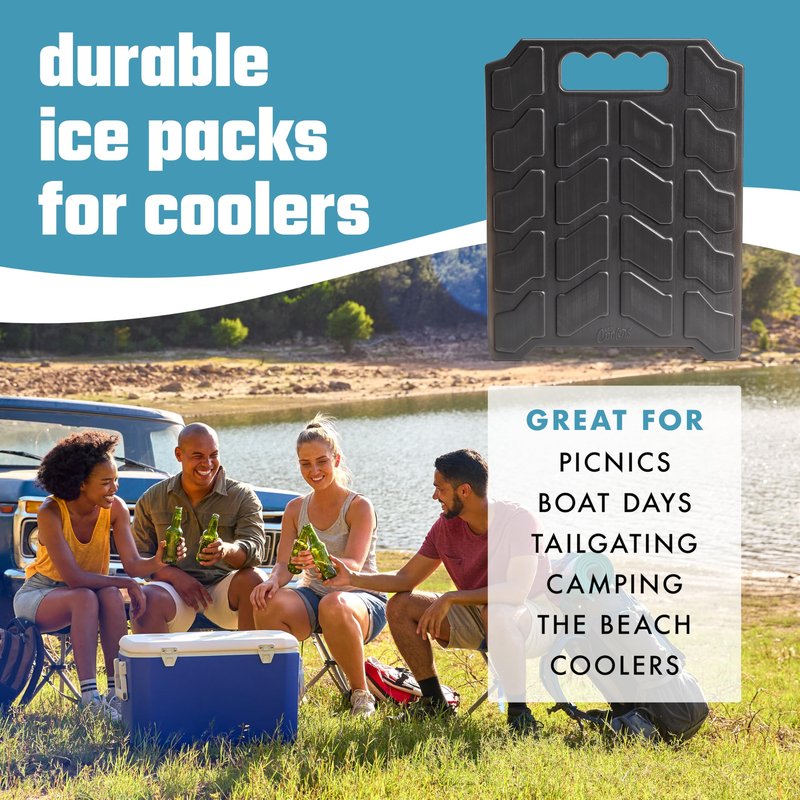 Cool Coolers by Fit & Fresh XL Slim Cooler Ice Blocks, Reusable & Long Lasting XL Ice Packs for Coolers, Slim XL Ice Packs for Cooler Bags, Space Saving, Quick Freeze, 10"x 13", Black, 2PK
