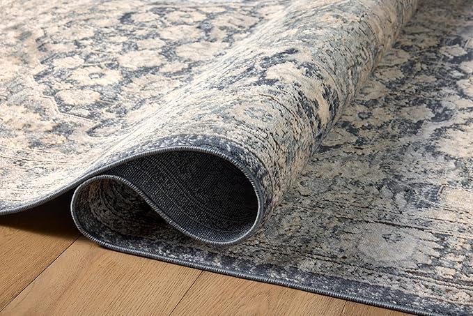 Loloi Teagan Collection TEA-01 Denim/Mist 3'-4" x 5'-7" Accent Rug, Large, Soft Neutral Rug, High-Traffic for Living Room, Bedroom, Home Office, Dining Area