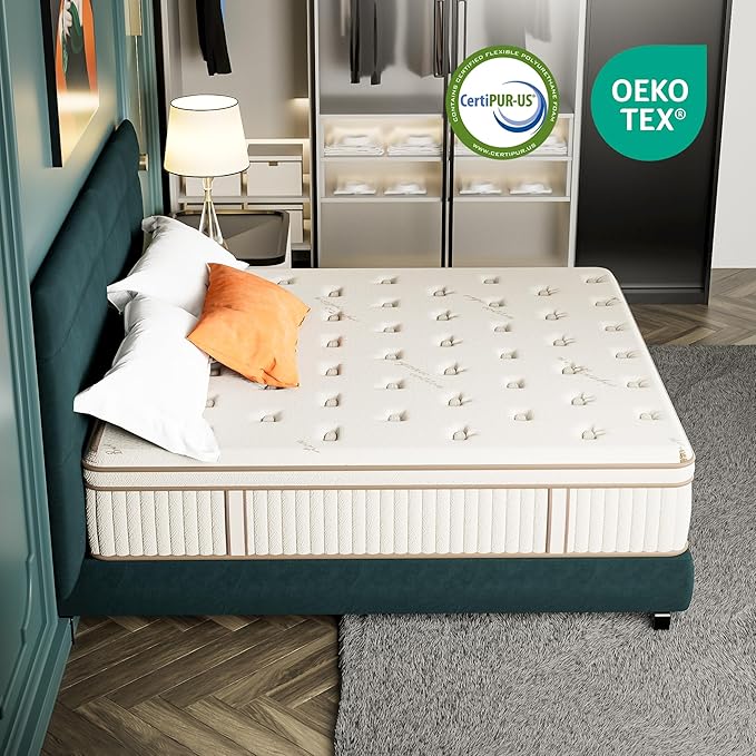 Gel Foam Innerspring Mattress - 14 Inch Full Size Mattress for Back Pain Relief, Medium Firm with Reinforced Edge Support, Off-White