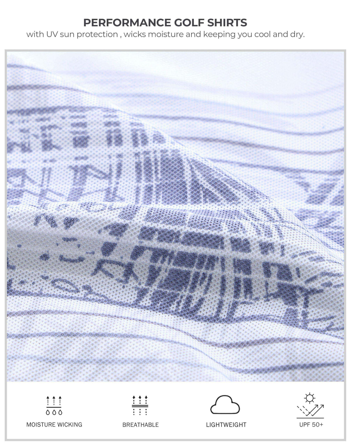 Men's Golf Shirts Dry Fit Moisture Wicking Performance Short Sleeve Collared Polo Shirts for Casual Tennis Bussiness (White Leaves, S)