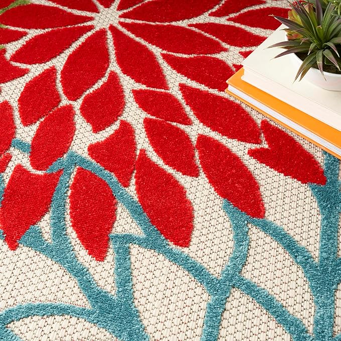 Nourison Aloha Indoor/Outdoor Green 9' x 12' Area Rug, Tropical, Botanical, Easy Cleaning, Non Shedding, Bed Room, Living Room, Dining Room, Deck, Backyard, Patio (9x12)