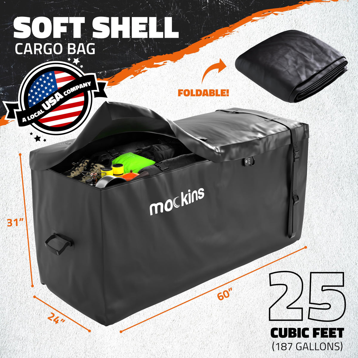 Mockins 25 Cu Ft XL Heavy Duty Trailer Hitch Cargo Carrier Bag All-Weather