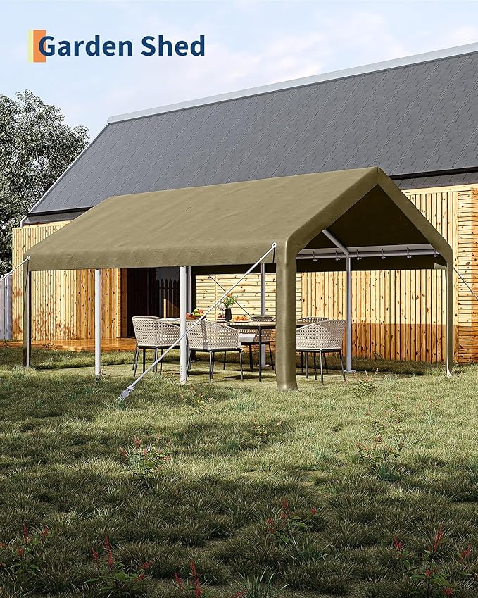 10X20 Ft Carport, Portable Carport with 4 Roll-Up Windows,Doors,Car Port with 200g PE Tarp for Car Boat Truck Motorcycle, Waterproof & UV Protected, Anti-Snow Portable Garage Kit Tent