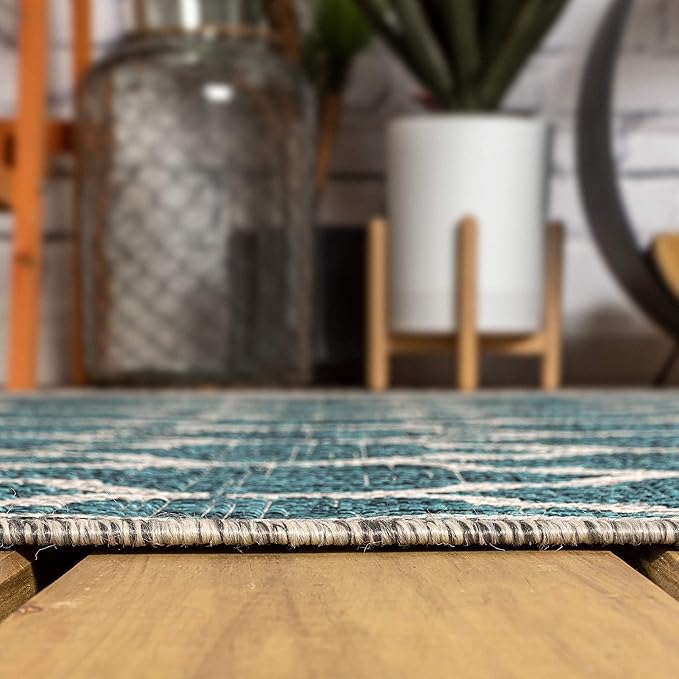 Eyely BMS109E-5TGN Trebol Moroccan Trellis Textured Weave Teal/Gray 5' Octagon Indoor/Outdoor Area Rug, Teal/Gray, 5' Octagon, Indoor/Outdoor, Area Rug