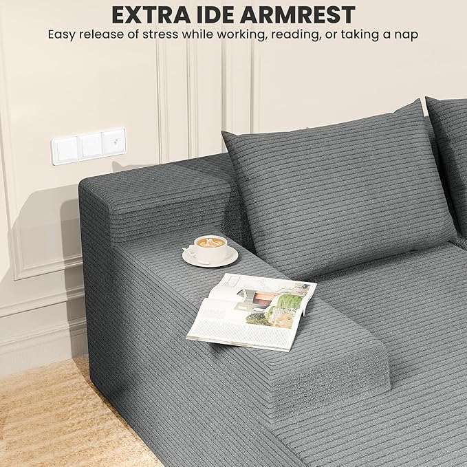 LEVELEVE 107" Cloud Sectional Couch with Deep Seat，Modern Modular Sofa with L-Shape Chaise，No Assembly Required, Upholstered Couches for Living Room Bedroom(Light Gery,Left Facing Chaise)