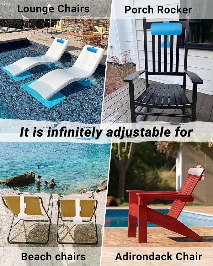 Headrest Pillow for Pool Chaise Lounge with Strap 2pcs Outdoor Ledge Lounger Hot Tub Spa Chair Cushion