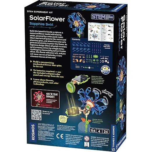 Thames & Kosmos SolarFlower Sapphire Swirl STEM Kit | Build a Motorized Solar-Powered Flower with Spinning, Colorful Petals, Educational Gift for Kids Ages 8+, Adults