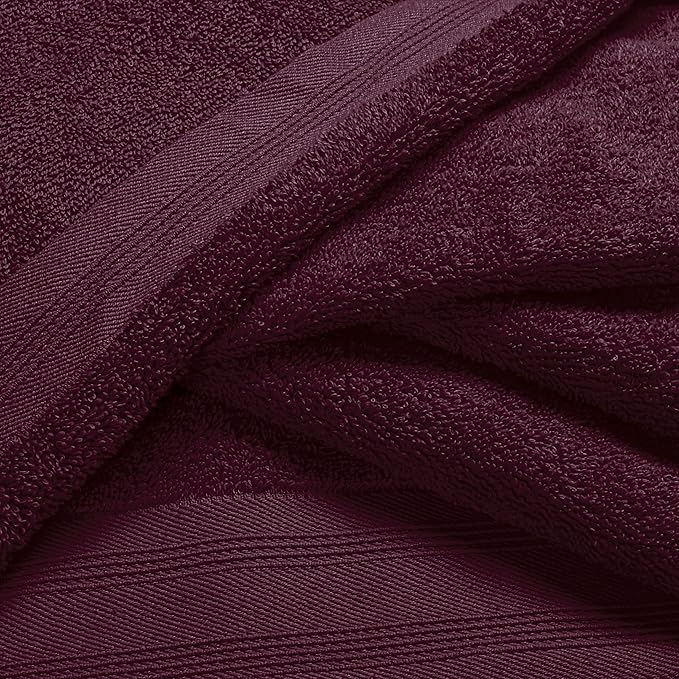 Ultra Soft 6 Pack Cotton Towel Set, Contains 2 Bath Towels 28x55 inch, 2 Hand Towels 16x24 inch & 2 Wash Coths 12x12 inch, Ideal Everyday use, Compact & Lightweight - Burgundy