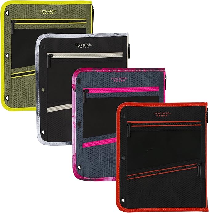 Five Star Pencil Pouch, Pen Case, 3-Pocket Zipper Pouch, Fits 3-Ring Binder, Random Color Shipped, 1 Count (50642) (Pack of 12)