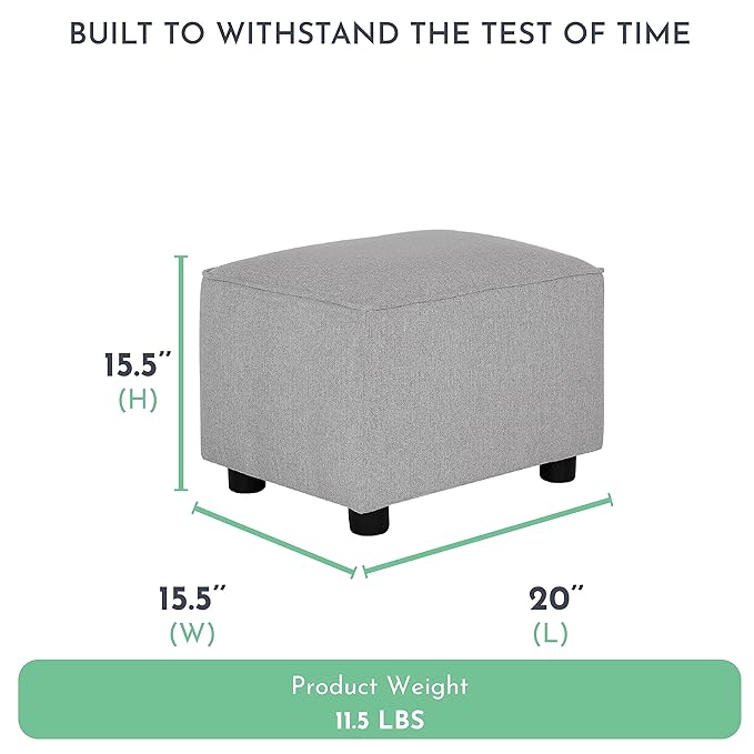 Evolur Holland Upholstered Ottoman in Light Grey, Foot Rest Stool for Nursing Moms, Tool-Free Assembly, Made for Every Décor