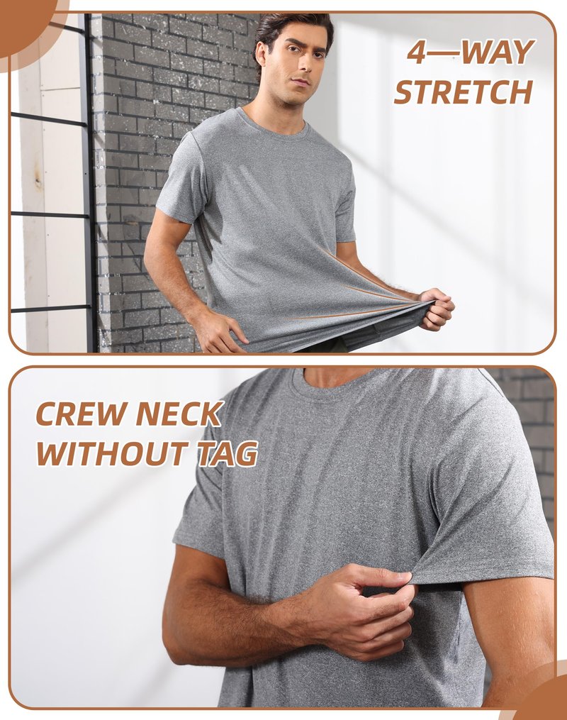 Mens Shirts 5 Pack Lightweight Dry Fit Workout Running Gym Training Athletic Crew Neck Short Sleeve Tees Black/Darkgrey/White/Light Blue/ArmyGreen L