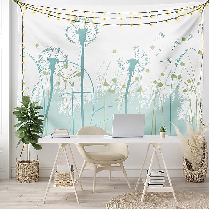 Ambesonne Spring Tapestry, Silhouette Dandelion Floral Foliage Seasonal Blooms Botany Eco Illustration, Fabric Wall Hanging Decor for Bedroom Living Room Dorm, 45" X 30", Khaki Green