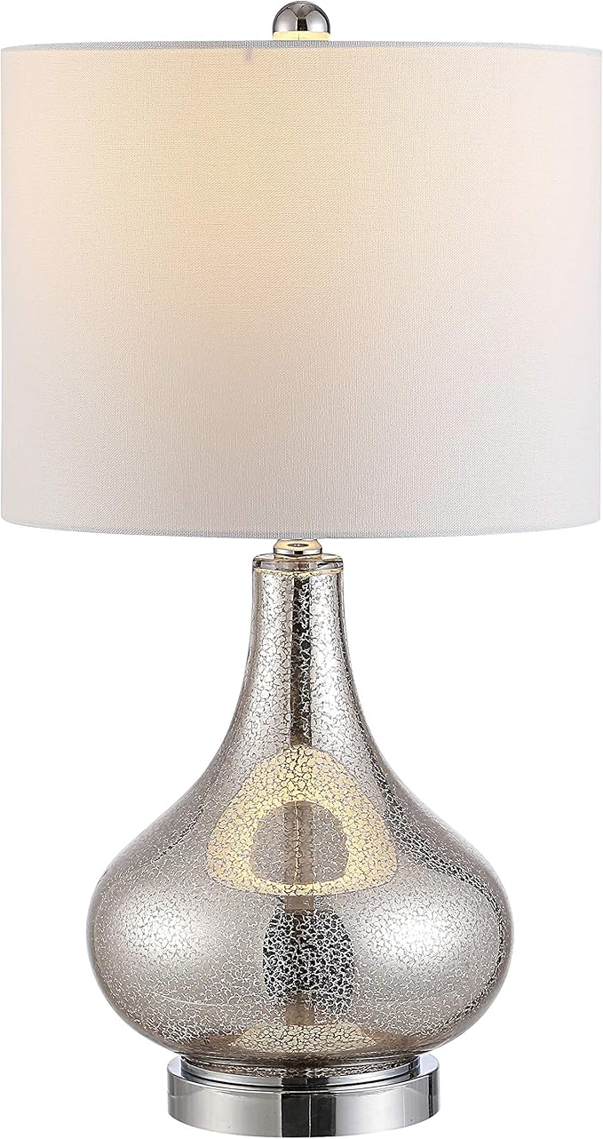 SAFAVIEH Lighting Collection – Brooks Modern Silver Glass 24-Inch Table Lamp, LED Bulb Included, Bedroom Living Room Home Office Nightstand Desk (TBL4254A)