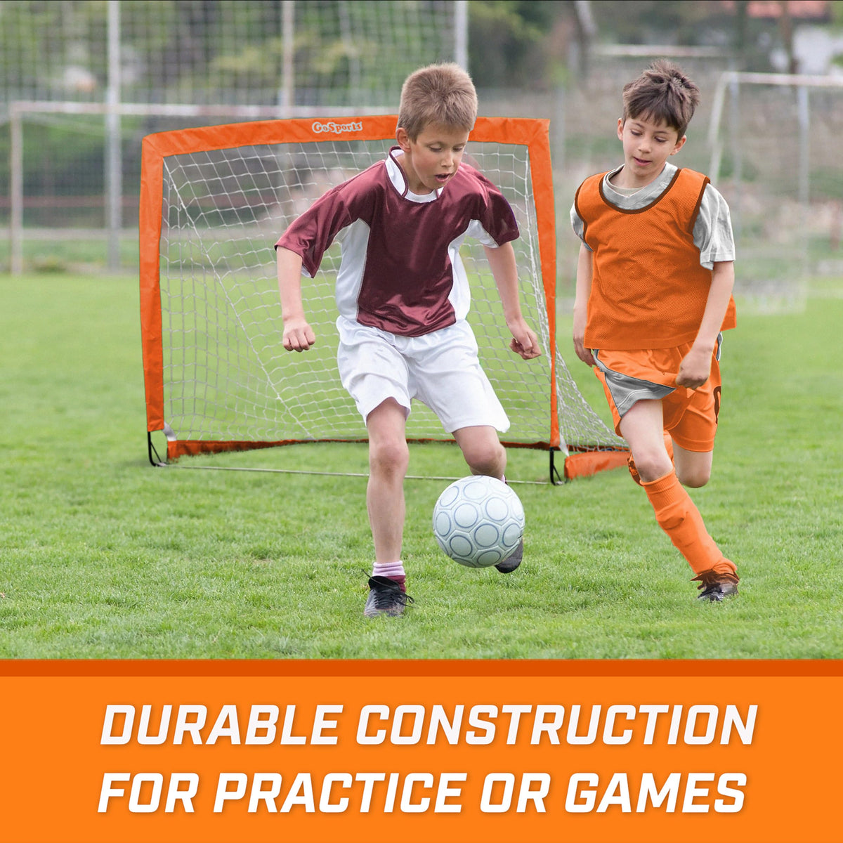 GoSports Team Tone 4 ft x 3 ft Portable Soccer Goal for Kids - Pop Up Net for Backyard - Orange