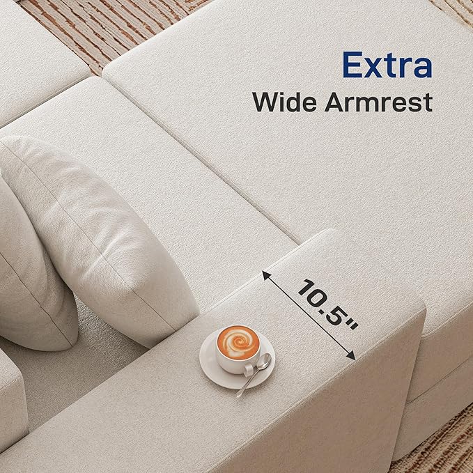 Living&Giving 101" U-Shaped Cloud Sectional Couch for Living Room, Cloud Boneless Couch-No Assembly with Reversible Chaise, Customizable 3-Seat Modular Sectional Sofa with 2 Ottoman, Beige