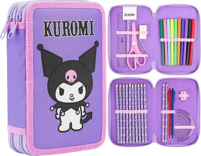 Hello Kitty Sanrio Pencil Case Kids Colored Pencils Markers Kawaii Kuromi Stationery Gifts for Kids (Multi Kuromi)