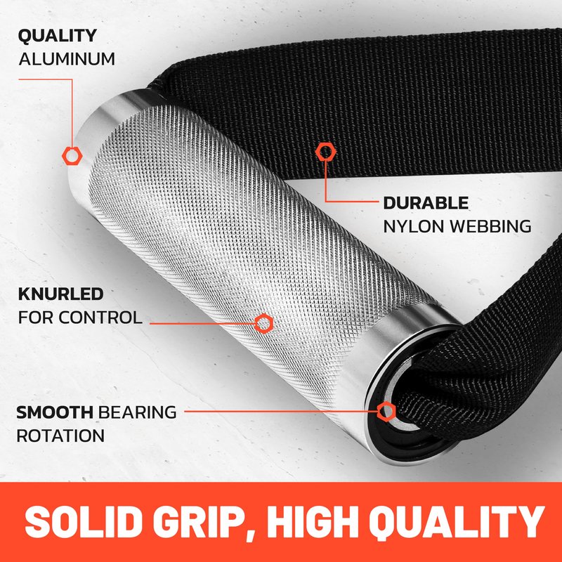 Bells of Steel Aluminum Cable Handles Updated Slimmer Strap, Smooth-Bearing Rotation, Light Knurling Grip, Rust-Resistant, Sold in Pairs