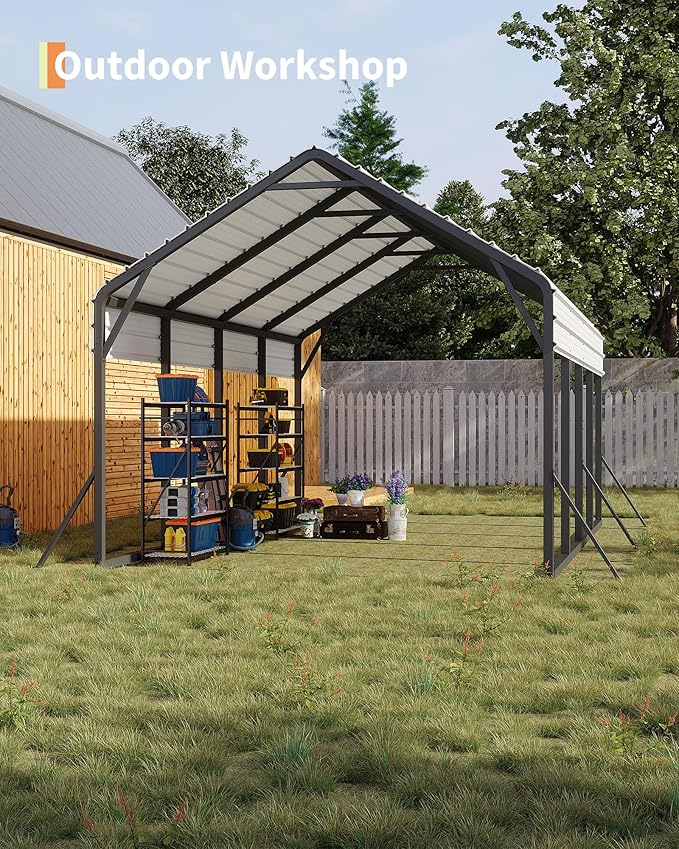13'x21'x11' Oversized Metal Carport, Steel Heavy Duty Car Ports for All-Weather, Tall Carport for Full-Size Pickup Trucks, Boats, and Tractors, N.W. 660 Lbs