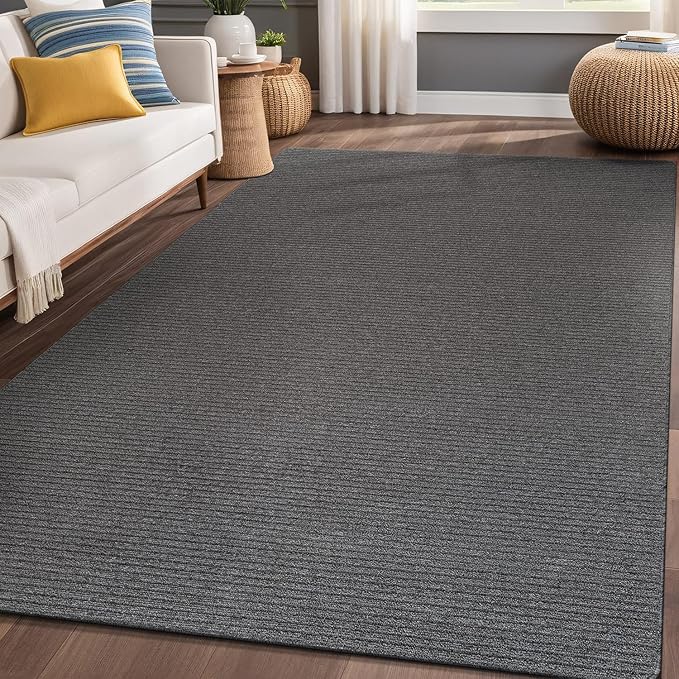 Non Slip Gray Solid Rubber Back Thing Rug for Living Room 6x9 Area Rugs for Kitchen, Rugs for Bedroom, Stain Resistant Easy Cleaning Non Shedding Carpet Gray 6 x 9