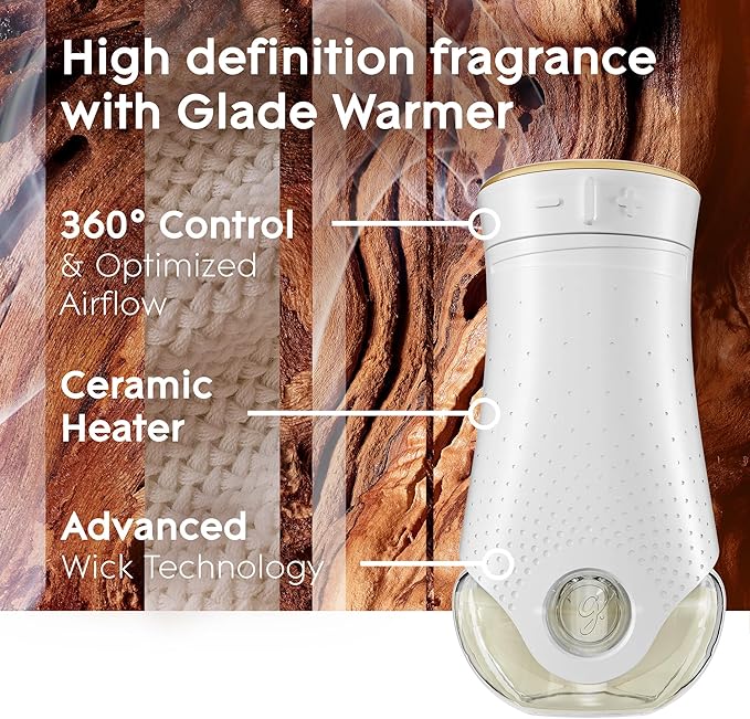 Glade PlugIns Air Freshener Starter Kit, Scented and Essential Oils for Home and Bathroom, Cashmere Woods, 4.02 Fl Oz, 2 Warmers and 6 Refills