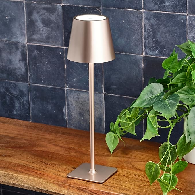 Mikasa 14.8-Inch Blush Rechargeable LED Lamp with Touch Control - Elegant Aluminum Design, 3 Light Colors, Stepless Dimming, 5000mAh Battery, Perfect for Home Office and Living Room
