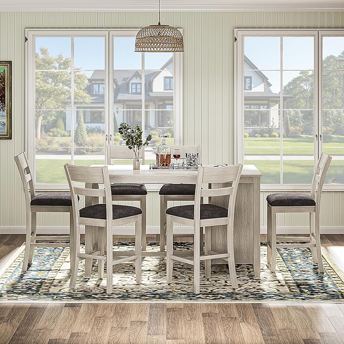 5-Piece Solid Wood Dining Table Set for 4 with Storage Shelves/Wine Rack/Glass Holder, Modern Breakfast Dinette Kitchen Table with Chairs for Dining Room, Kitchen, Grey