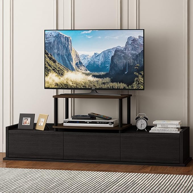 Furinno TURN-N-TUBE TV Riser Stand, 2-Tier Small Elevated No Tools TV Stand, TV Console for TV up to 32 inch, 15.8 x 23.8 x 11, for Living Room, Bedroom, Columbia Walnut